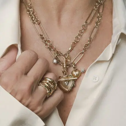GRACE chain AGNES medallion THELMA T bar charm VALENTINA charm CLEMENTINE ring SADIE ring